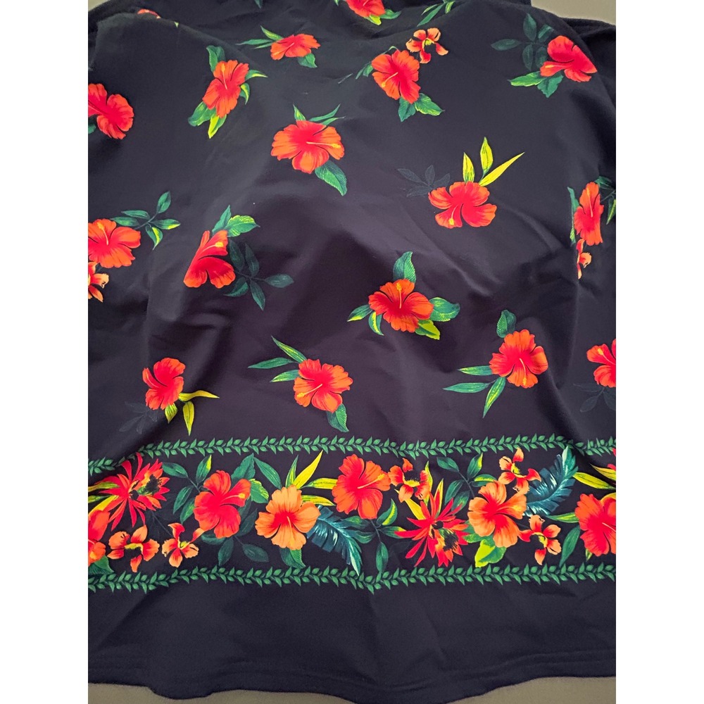 Lands End Navy Blue Tropical Hibiscus Floral Tankini Swim Top Plus Size 20W - Picture 2 of 7